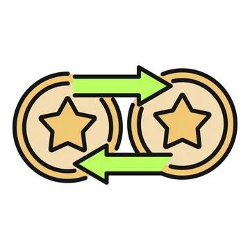 Star coins exchanging value with green arrows Illustrazione stock