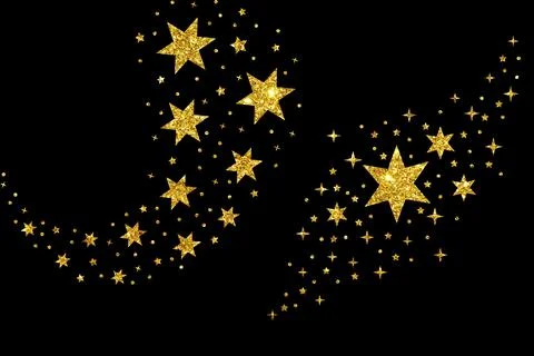 Star of confetti. Falling starry background. Random stars shine on a black .. Stock Illustration