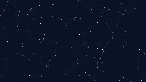 Star constellation map with dotted lines on dark space background Stock Illustration