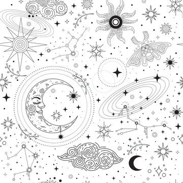 Star constellation moon and moth seamless pattern Stock Illustration