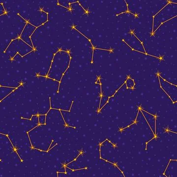 Star constellation seamless pattern. Dark blue space vector background with star Stock Illustration