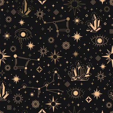 Star constellations mystic seamless pattern vector black Illustrazione stock