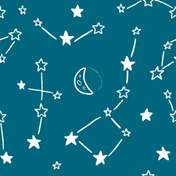 Star constellations pattern - seamless space doodle background vector. 스톡 일러스트