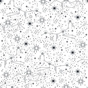 Star constellations on white seamless pattern vector illustration Illustrazione stock