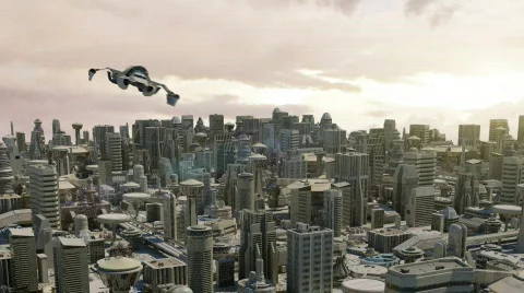 Star cruiser city Stock Footage 525449