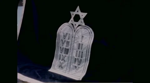 Star of David and Ten commandments on blue cloth Video stock 44573213