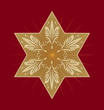 Star of David on dark red background. Golden David star with antiguarian Stock Illustration