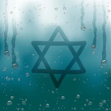 Star of David draw on rainy window Stock Illustration