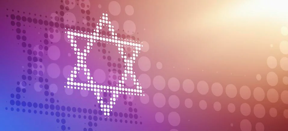 Star of David made from dots, reflected against a bright color gradient 스톡 일러스트