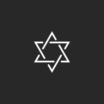 Star of David monogram logo, hexagram of thin line as a Jewish symbol Stock Illustration