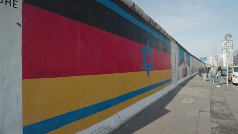 Star of David mural Berlin Wall Israel Palestine East Side Gallery Berlin Stock Footage 273360820