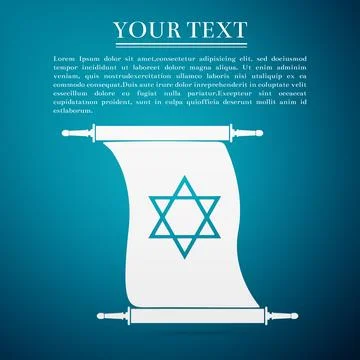 Star of David on scroll flat icon over blue background. Vector Illustration 스톡 일러스트