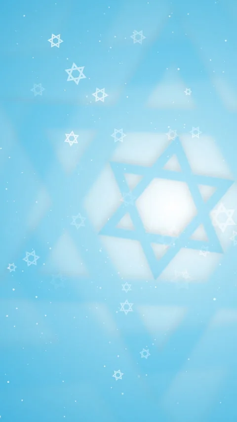 Star of David shape symbol animation hexagram on soft blue background with light Stock Footage 305632711