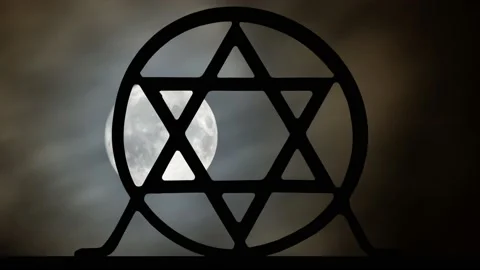 Star of David Simbol by Night with Full Moon in Background Stock Footage 156940377