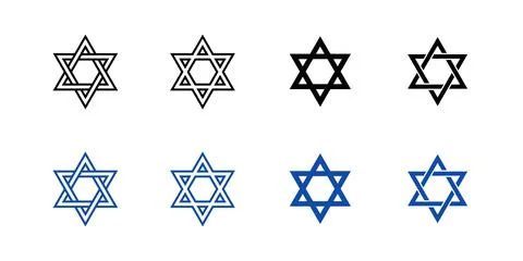 Star of David vector icon set. David Star jewish religious symbol. Judaism .. Stock Illustration