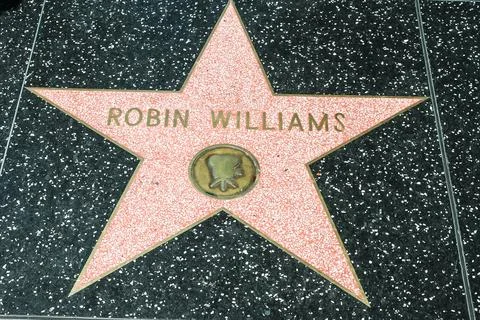 Star dedicated to the actor Robin Williams on the Walk of Fame in Hollywood Stock Photos