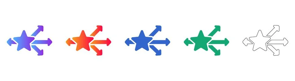 Star Distribution Icon Set: Multiple Outward Arrows for Expansion Stock Illustration