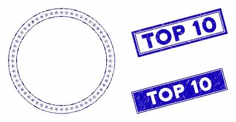 Star Double Circle Frame Mosaic and Scratched Rectangle Top 10 Stamp Seals Illustrazione stock