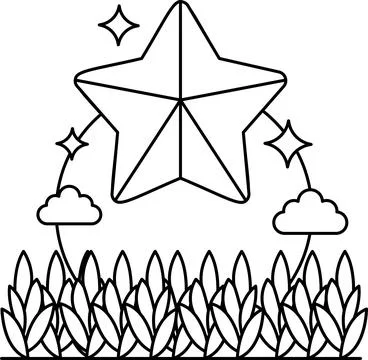 A star is drawn in the center of a field with clouds in the background Stock Illustration
