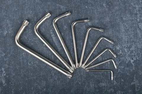 Star end key sets on a gray background, spread out in a semicircle Stock Photos