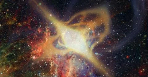Star explosion in a galaxy of universe. Elements of this image furnished by N 스톡 사진