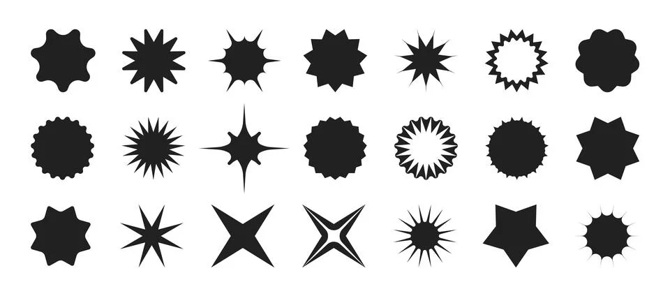 Star explosion sticker set. Retro flat style silhouette design for promotio.. Stock Illustration