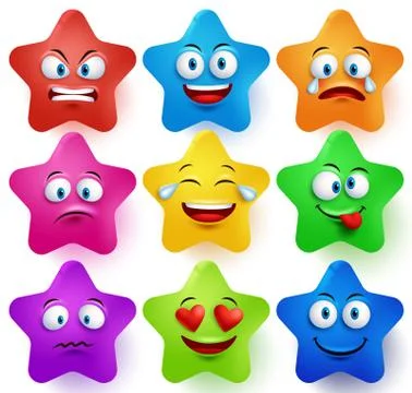 Star faces vector set with colors and facial expressions Stock Illustration