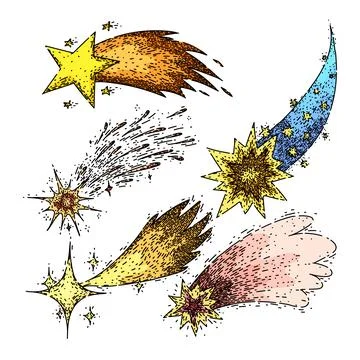Star fall set sketch hand drawn vector Stock Illustration