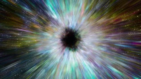 Star fields and galaxies are sucked into a black hole - Space Travel 2215 Video stock 71634110