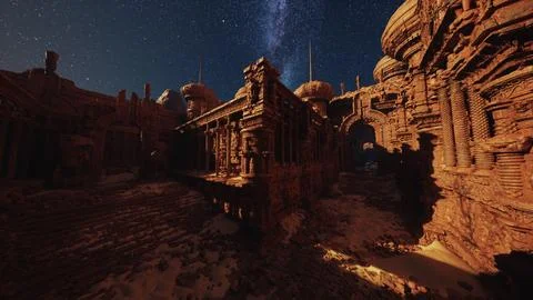 Star-Filled Sky Over Building Ilustración de archivo