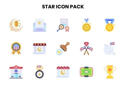 Star Flat Collection Icons Pack Stock Illustration