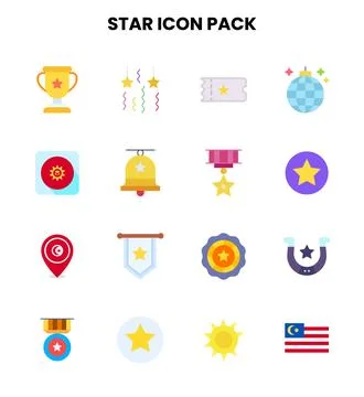 Star Flat Set Icons Pack Stock Illustration