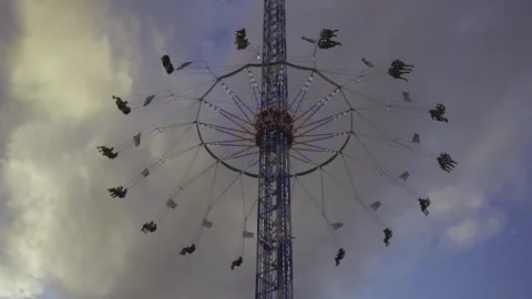 Star Flyer is worlds largest portable swing or chain carousel, standing at Stock Footage 316627135