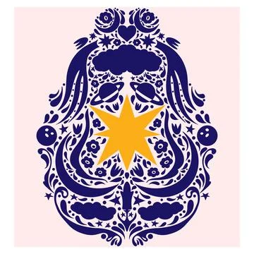 Star. Folk-style pattern, symmetrical, detailed vector element. Rustic, Scand 스톡 일러스트