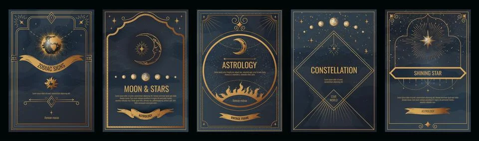 Star frame. Magic horoscope. Moon and starry constellation. Esoteric wheel Stock Illustration