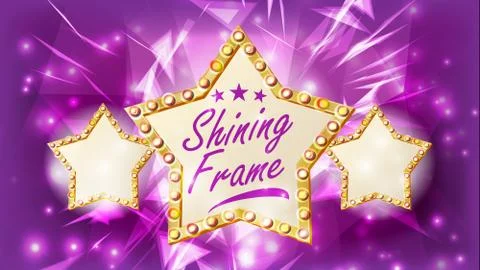 Star Frame Vector. Three Golden Star Shape With Lights. Rays. Award Ceremony 스톡 일러스트