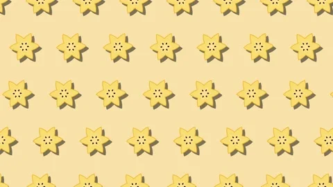 Star fruit Carambola in animated pattern on a yellow background. Seamless loop Stock Footage 174897533