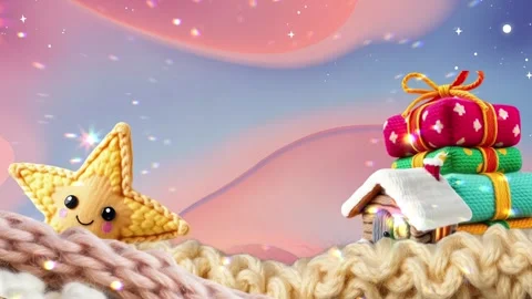 Star with gift boxes over knitted texture winter Stock Footage 297239717
