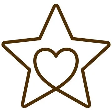 Star with heart inside line icon with thick brown outline. Stock Illustration