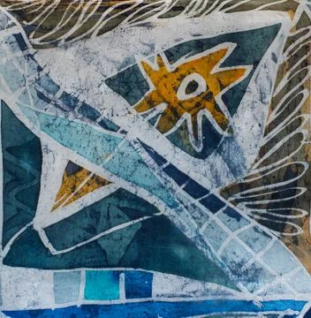 Star, hot batik, background texture, handmade on silk, abstract surrealism  Stock Illustration