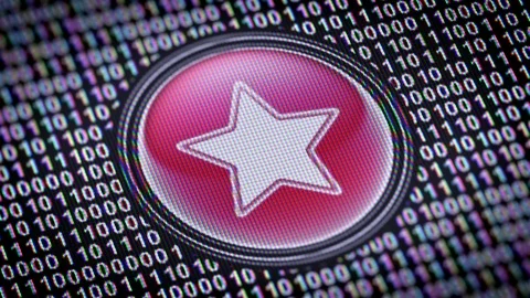 Star icon. Binary code ( array of bits ) in the screen. Looping footage Video stock 110713953