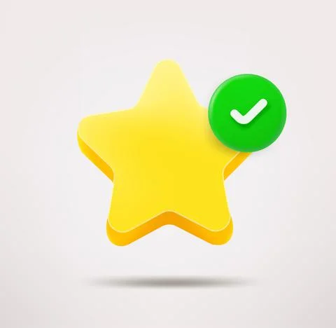 Star icon with checkmark. 3d vector icon Stock Illustration