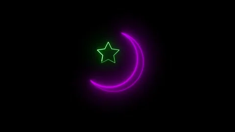 Star Icon Looping on Neon Glow Line with Moon – Dynamic Animation Stock Footage 283987050