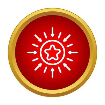 Star icon with radiating arrows on a red button Stock Illustration