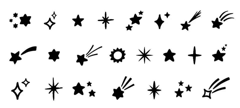 Star Icon Shape Pen Comic Vector Set. Chalk Scribble Sparkle Graffiti Sturburst Illustrazione stock