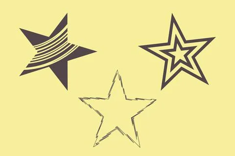 Star icons set. Different decor style star shapes in grey color. Modern clipart Stock Illustration