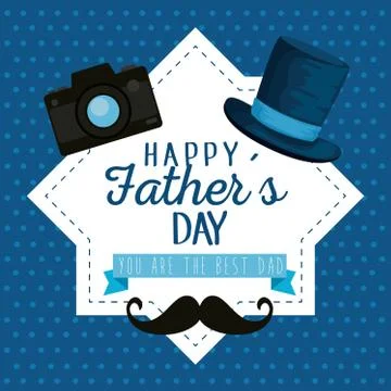 Star label with camera and hat to fathers day 스톡 일러스트