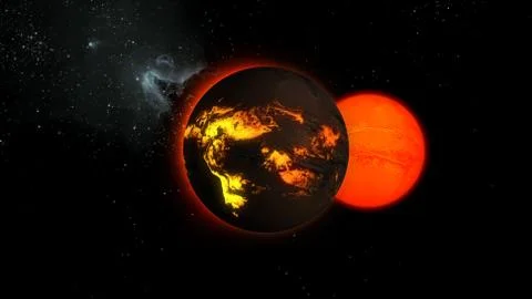 A star with lava flows on the surface in space. Stock Illustration