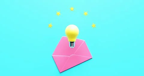 Star light bulb open envelope. Invention solution ideas, brainstorming. Stock Illustration