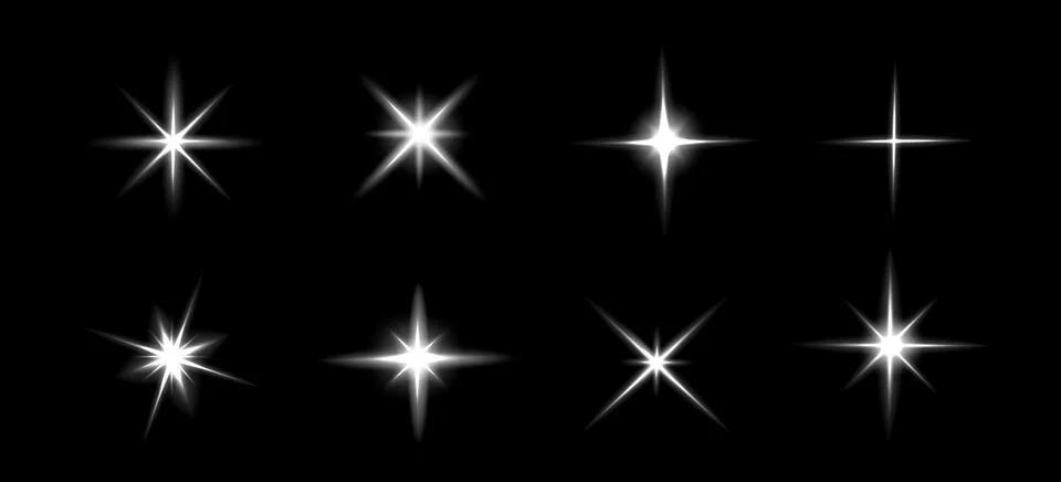 Star light effect, white vector twinkle flares Stock Illustration